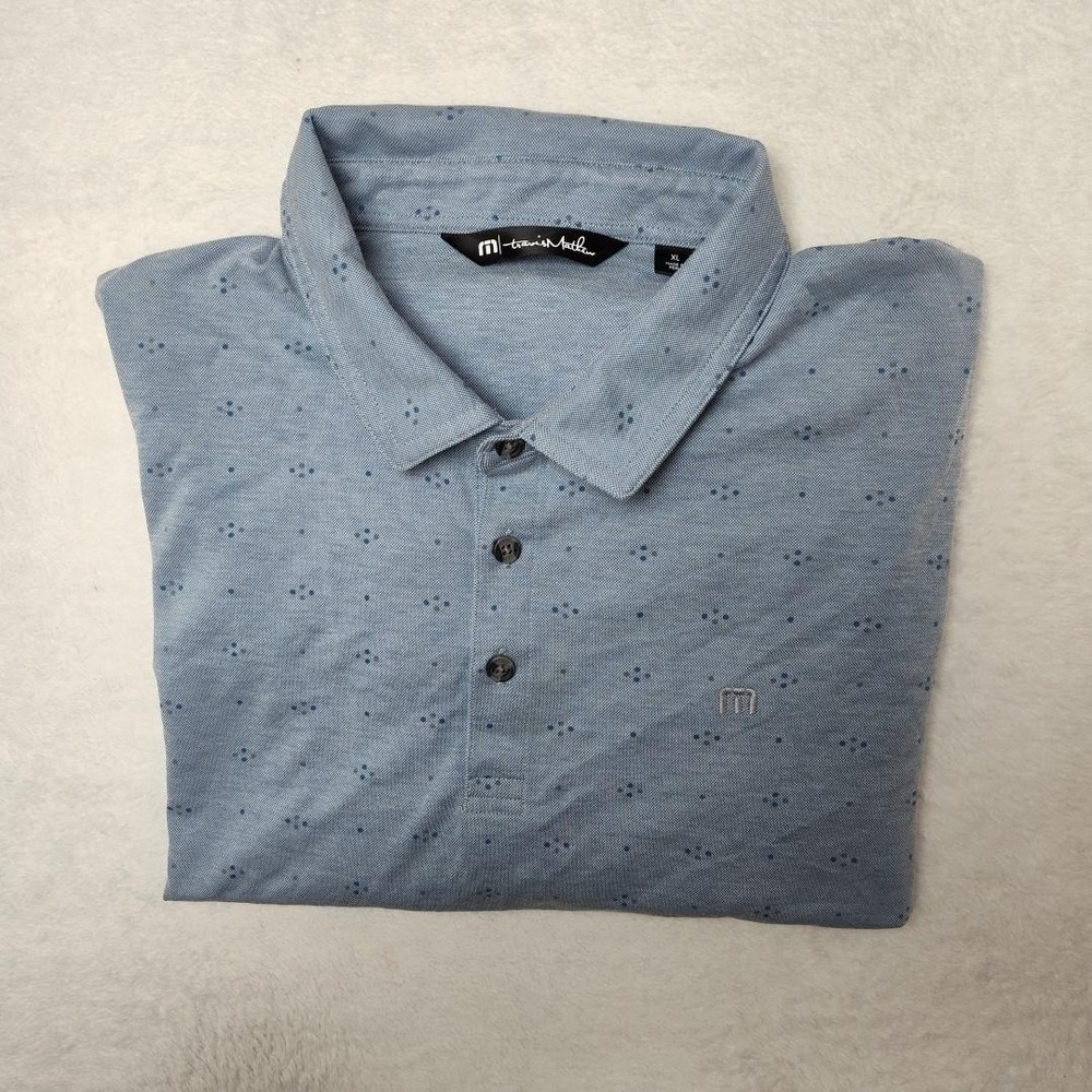 TravisMathew‎ Polo Mens XL Blue Geometric Golf Pima Cotton Polyester Brew Boys